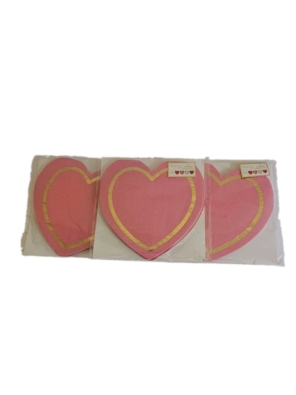Sugar Plum Heart Shaped Napkins Gold Foil 16 Count Lot of 3 Valentine's Day New